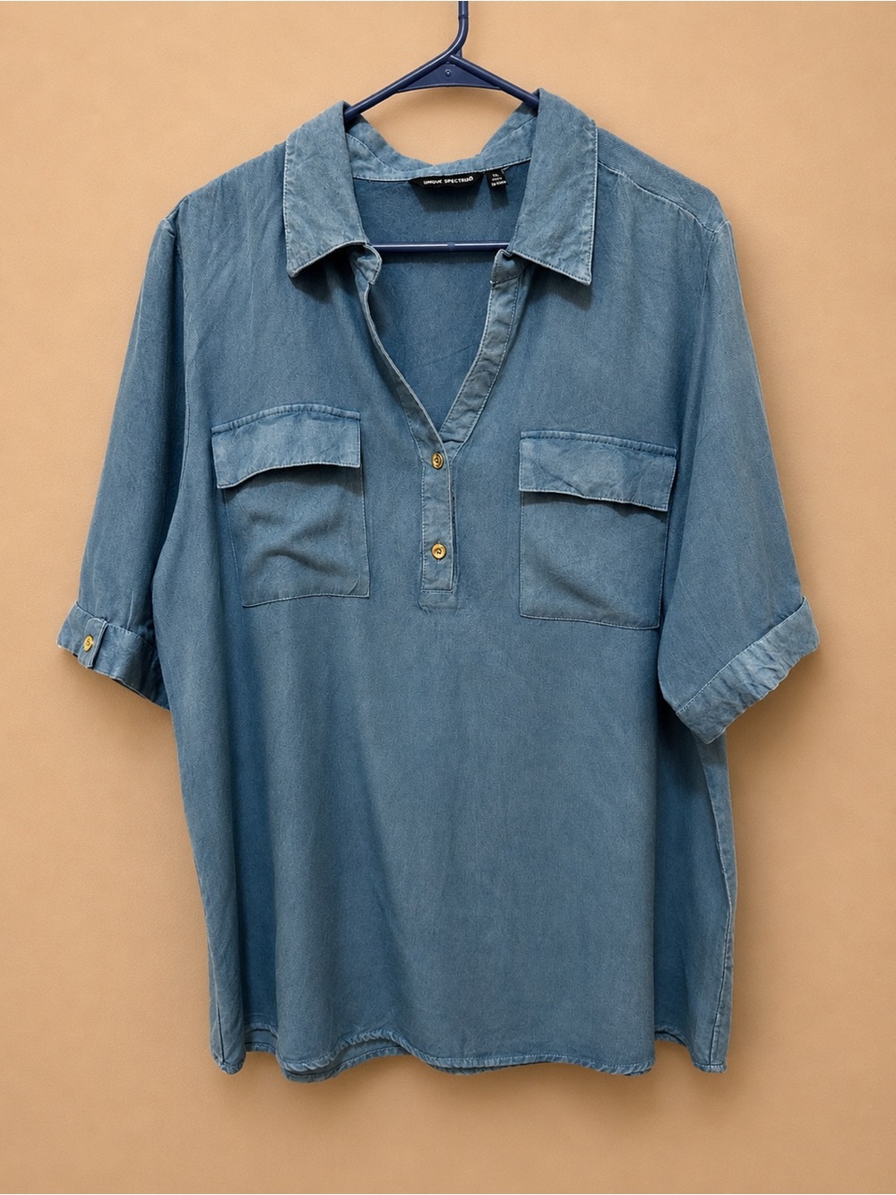 Unique Spectrum Washed Blue Men's Casual Button-Down Shirt